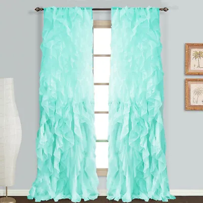 $11.99 • Buy Sea Blue Cascade Shabby Chic Sheer Vertical Ruffled Curtain Panel , Valance 