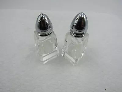 Vintage Small Clear Glass Salt And Pepper Shakers Silver Lids 2 1/2  • $9
