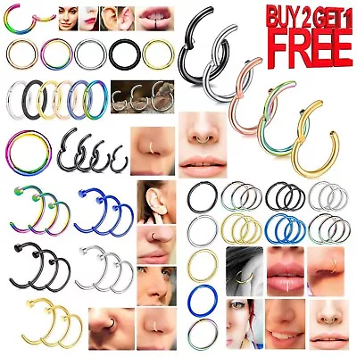 Nose Ring Surgical Steel Set Fake Hoop Septum Hinged Clicker With Ball 6mm -12mm • £1.99