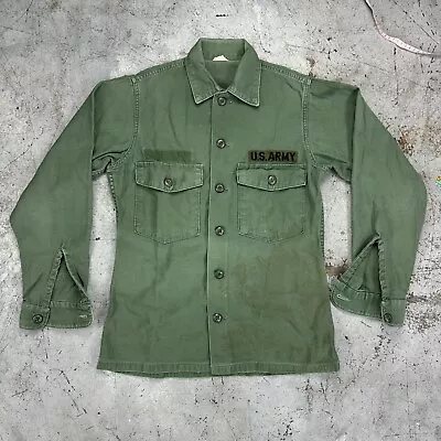 US Army Cotton Utility Shirt Vietnam 60s Vtg OG107 Sateen Field 14.5 X 33 • $20