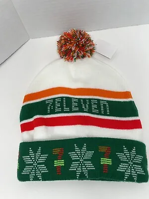 New 2023 7-Eleven Christmas Winter Cap Beanie Hat Red Green Orange Seven 11 Pom • $14.75
