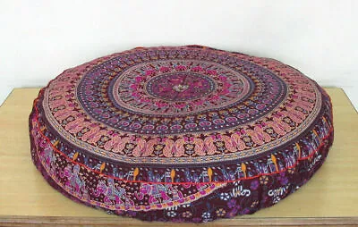 35'' Round Pillow Cover Ottoman Pouffe Cotton Ethnic Patchwork Embroidered Decor • $38.72