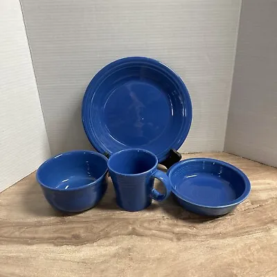 Vintage Fiesta Ware 4-piece Place Setting Blue Homer Laughlin • $24.50