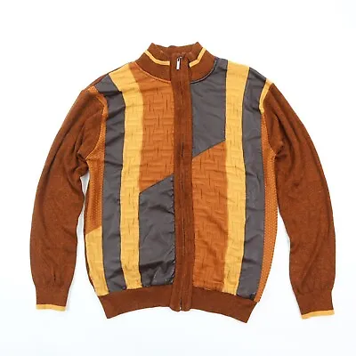 Bagazio Men's Sweater Jacket Full Zip Knit W/ Faux Leather Cosby Colorblock L • $18.99
