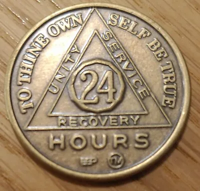 24 Hours Alcoholics Anonymous AA Bronze Medallion Coin Sobriety Chip. • $4.99