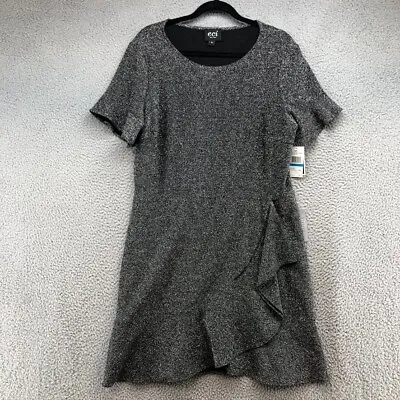 Eci A Line Dress Womens XL Silver Faux Wrap Short Sleeve Ruffle Hem New • $20