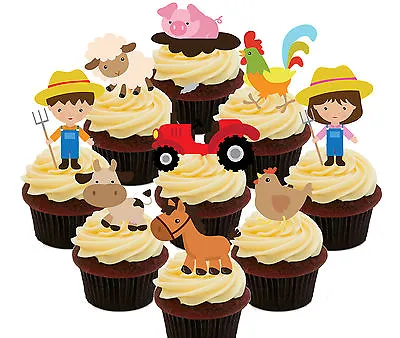 Farm Animals - 36 Edible Cupcake Toppers Standup Cake Decorations Kids Birthday • £5.99