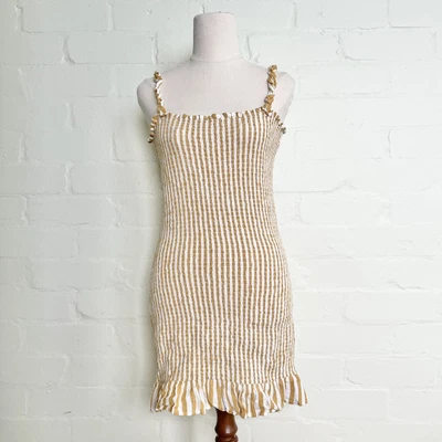 $35 • Buy Bershka Yellow & White Striped Ruched Pencil Dress • Size Medium 