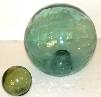 Vintage 9  Blue-Green Japanese Hand Blown Glass Fishing Ball Float / Buoy • $69.95