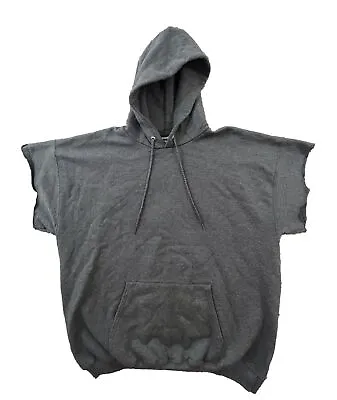 Vintage 90s Streetwear Mens XL Faded Blank Hoodie Short Sleeve Sweatshirt Gray • $41.92