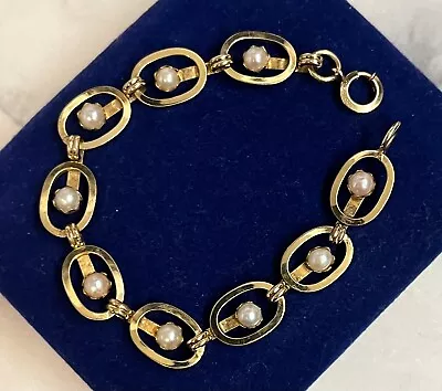 Elegant 12k Gold Filled Frame Pearl Bracelet 7.2  Vintage 13.2g Gf Vtg 11mm • $53