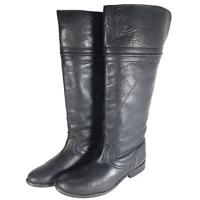 Frye Women's Trapunto US85B Black Leather Back Zip Tall Knee High Riding Boots  • $84.99