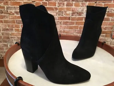 Vince Camuto Black Suede Creestal Pull-on Stacked Heel Ankle Boot 10 New • $49.95