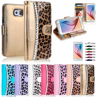 Diamond Leopard WALLET FLIP CASE COVER For Samsung Galaxy S6 S7 Edge & Note 5 • $9.99