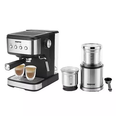 GEEPAS 15 Bar Espresso Cappuccino Coffee Machine & 200W Coffee Grinder Set • £89.99