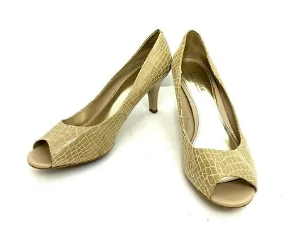 Michelle D 8.5 M Beige Leather Peep Toe Pumps Animal Print Shoes Career • $15