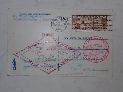 Zeppelin Flight Postcard Friedrichshafen Germany To Lakehurst New Jersey 1930  • £120