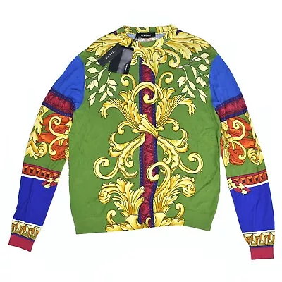 NWT $1380 Versace 100% SILK Barocco Renaissance Print Sweater Men's 48 AUTHENTIC • $569