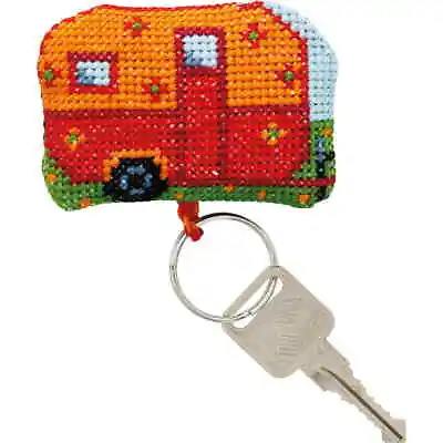 Permin Counted Cross Stitch Kit Key Ring Pendant  Caravan   7x5cm DIY • £11.26