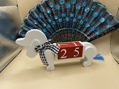 Wood-White Dachshund Weiner Dog Desk Calendar - Table Decor • $24.85