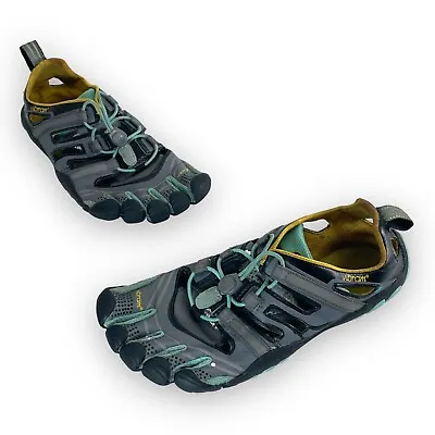 Vibram FiveFingers Treksport Sandal 13W4304 Women 40 9.5 Grey Aqua Black Yellow • $31.48