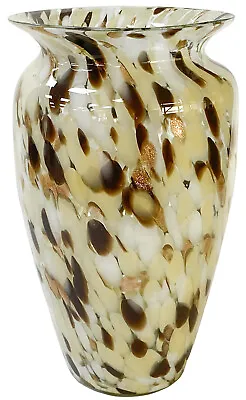 24cm Vincenza Glass Vase Brown And Cream Marble Effect Decorative Flower Vase • £29.99
