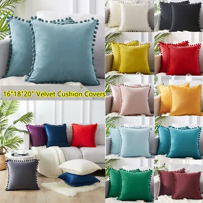 £5.51 • Buy 16  18  20  Pom-poms Velvet Plain Cushion Covers Pillow Cases Home Sofa Decor ZX