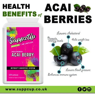 Acai Berry Weightloss Detoxify Lowers Cholestrol Blood Pressure 120 Caps 1000mg • £9.49