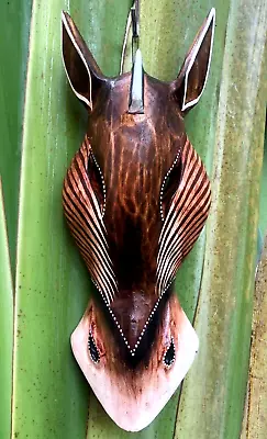 Balinese Art Wooden Mule Mask Donkey Decor Wall Zebra Hand Carved Painted Safari • $52.29