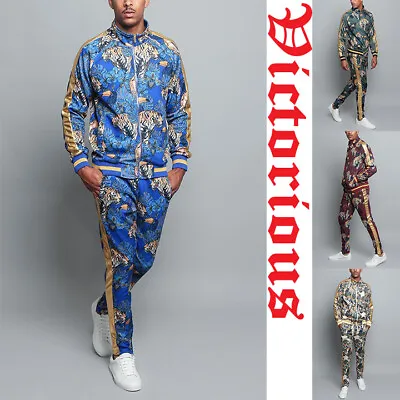 MEN'S Floral Tiger Track Pants & Jacket Jogging Track Suit Set  S~5X   ST559 • $47.95