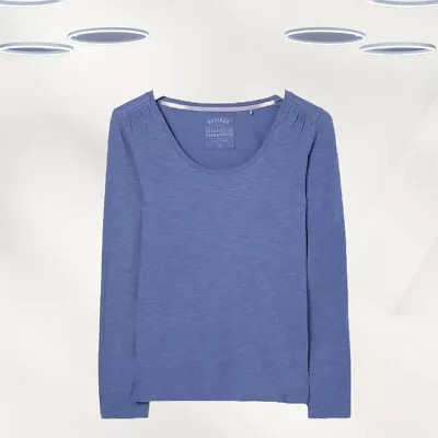 Ex Fat Face Women’s Long Sleeve Persy Organic Cotton T-Shirt In Blue • £14.99