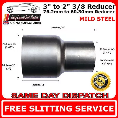 £8.93 • Buy 76mm To 60mm Mild Steel Standard Exhaust Reducer Connector Pipe Tube