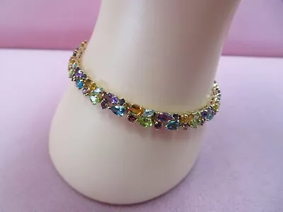 Vtg 14k  Solid Yellow Gold Multi Gemstone Bracelet  7.25 - 9.54 Grams • $549