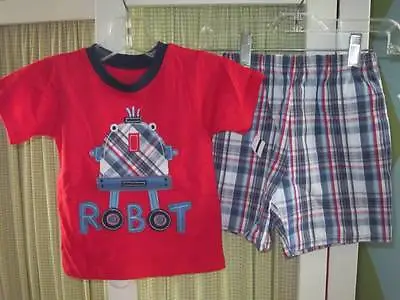 NWT MULBERRIBUSH Baby Boy Robot Tee Plaid Short Set Sz 18 Months • $18