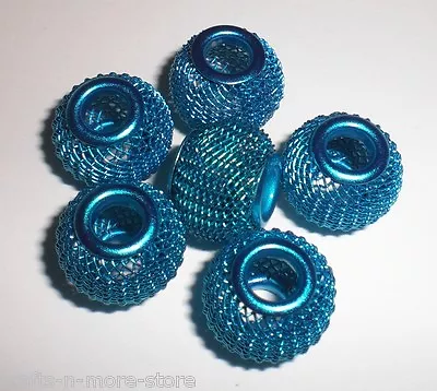 14x12mm Electric Blue Steel Mesh Rondelle Beads W/ 4mm Hole - Set Of 6  • $3.59