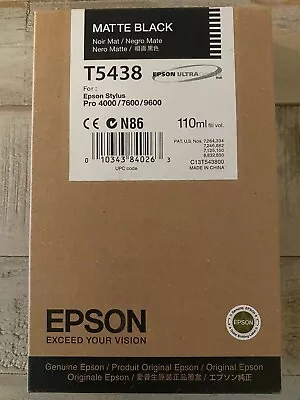 02/2017 Epson Genuine 110ml Ink T5438 Matte Black Stylus Pro 4000/7600/9600 NIB • $21.99
