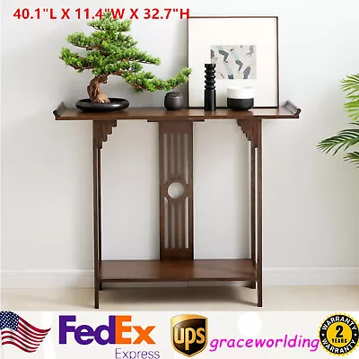 2-Tier Vintage Console Table Entryway Bamboo Shelf Photo Plants Display Stand • $104.99