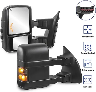 Power Heated Tow Mirrors W/ Smoke Turn Signal For 99-07 Ford F250/F350/F450/F550 • $113.98