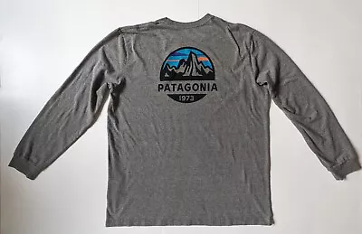 Patagonia Mens Fitz Roy Scope Long Sleeve Responsibili-Tee Sz L Gravel Heather • $19.99