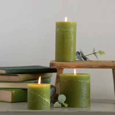 Fern Green Pillar Candle Rustic Coloured Chunky Candles Unscented • £7