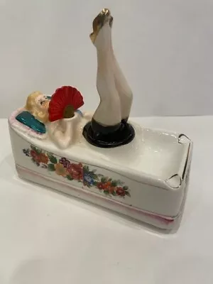 Vintage Japan Naughty Nodder Legs Laying Woman Ceramic Ashtray • $72.85