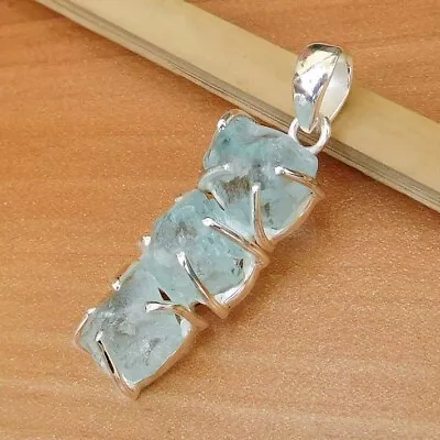 Natural Raw Aquamarine Pendant 925 Sterling Silver Women Gift Gemstone Jewelry • $37.59