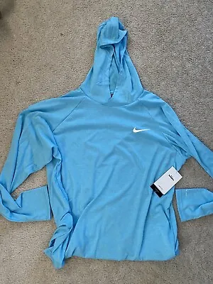 Nike Swim Men's Long Sleeve Hooded Hydroguard Shirt NESSB669 Aqua Blue - XL • $45