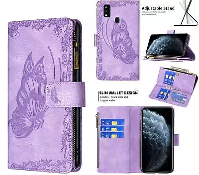 Zte Blade A51 Suede Wallet Butterfly Emobssed 9 Card Zip Pocket • $15.50