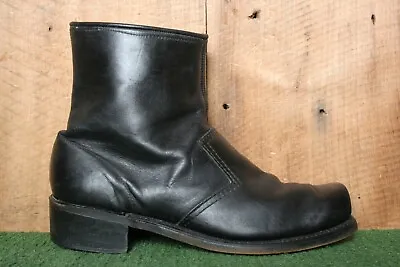 Vintage Black Leather Square Toe Side Zip 7  Short Biker Boots Men's Sz. 11 EW • $29.95