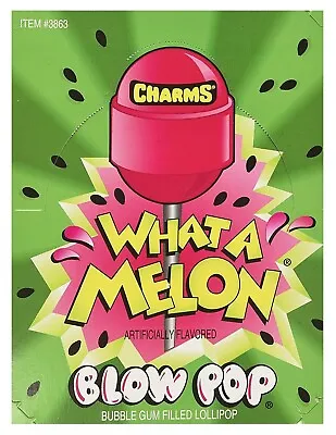 48x Charms Blow Pops What-A-Melon 18g Bubble Gum Filled Lolli-Pop American • £20.99