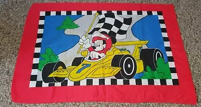 Vintage Dundee Disney Mickey Mouse Racecar Double Sided Pillowcase USA Made • $19.25