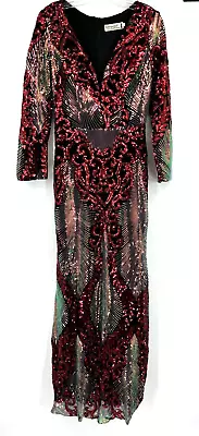 Golden Girl Dress Womens XL Sequin Embellished Gown Event Pageant Bodycon Zip • £48.25