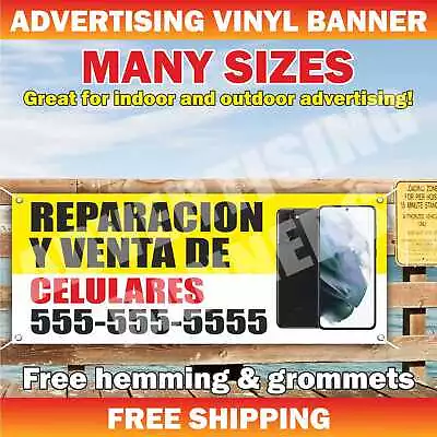 REPARACION Y VENTA DE CELULARES Advertising Banner Vinyl Mesh Sign Cell Phones • $49.95