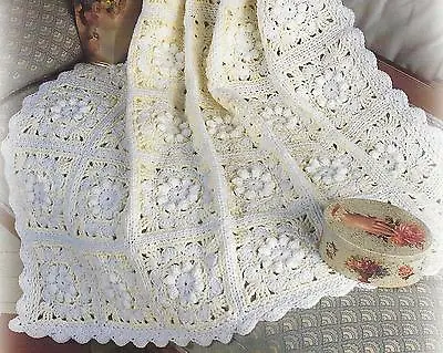 Beautiful Baby Crochet Shawl Blanket Pattern In Squares 46x68   DK 718 • £2.09